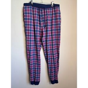 Lands' End Mens Pajama Pants Large Purple Plaid Sleepwear Lounge Jogger Cozy